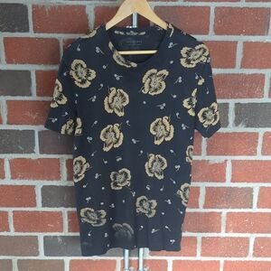 All Saints Black and Gold Floral Tee